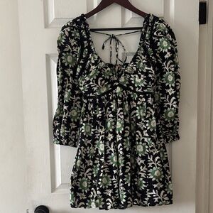 Free People Floral Black and Green Dress